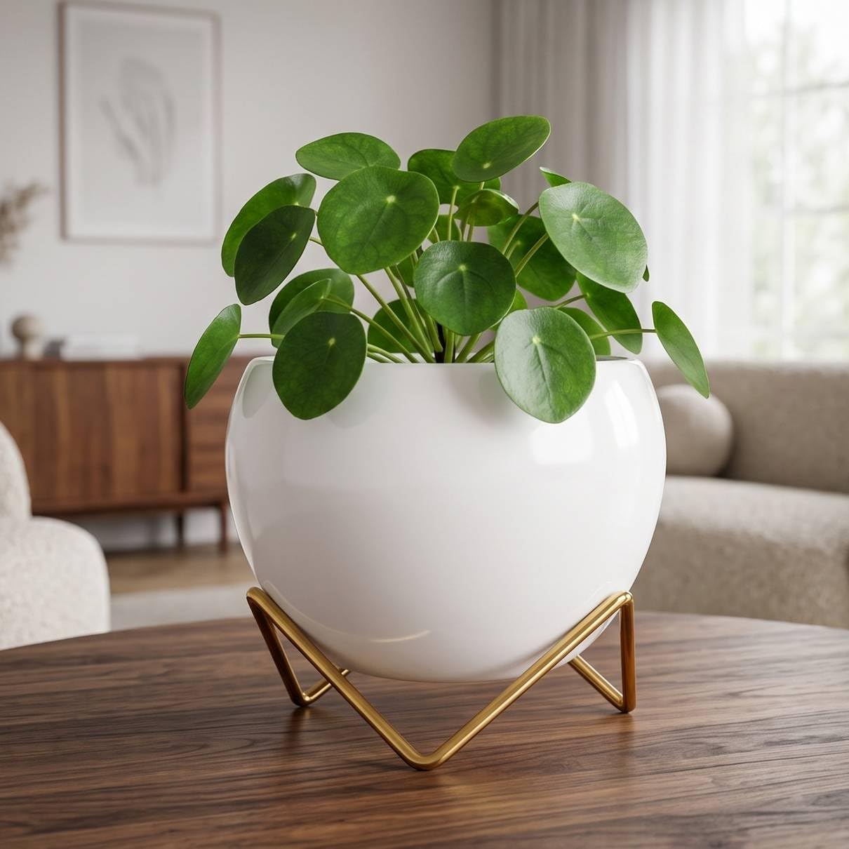 Metal Planters, Indoor Pots for Plants, Decorative Flower Vase, Succulent Pot. Rust Resistant Table Top, Living Room, Bedroom, Office & Home Decor (White, with Stand, Set of 1)-picture-20