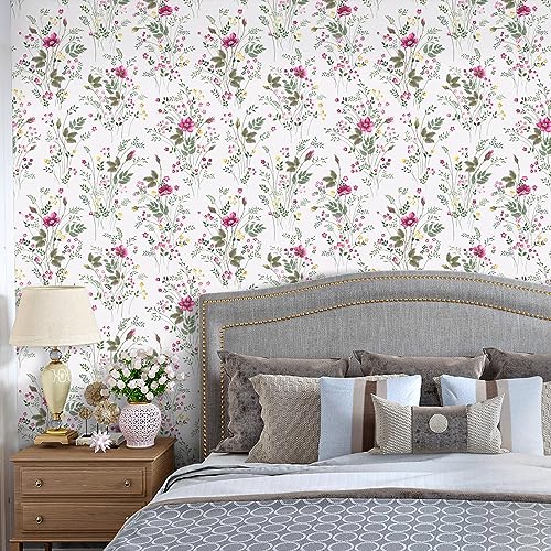 VaryPaper Pink Floral Wallpaper Peel and Stick Tropical Leaf Contact Paper 44.5cmx200cm White Sticky Back Plastic Flower Prints Lining Paper for Wall Art Deco Wallpaper for Living Room Bedroom - Image 3