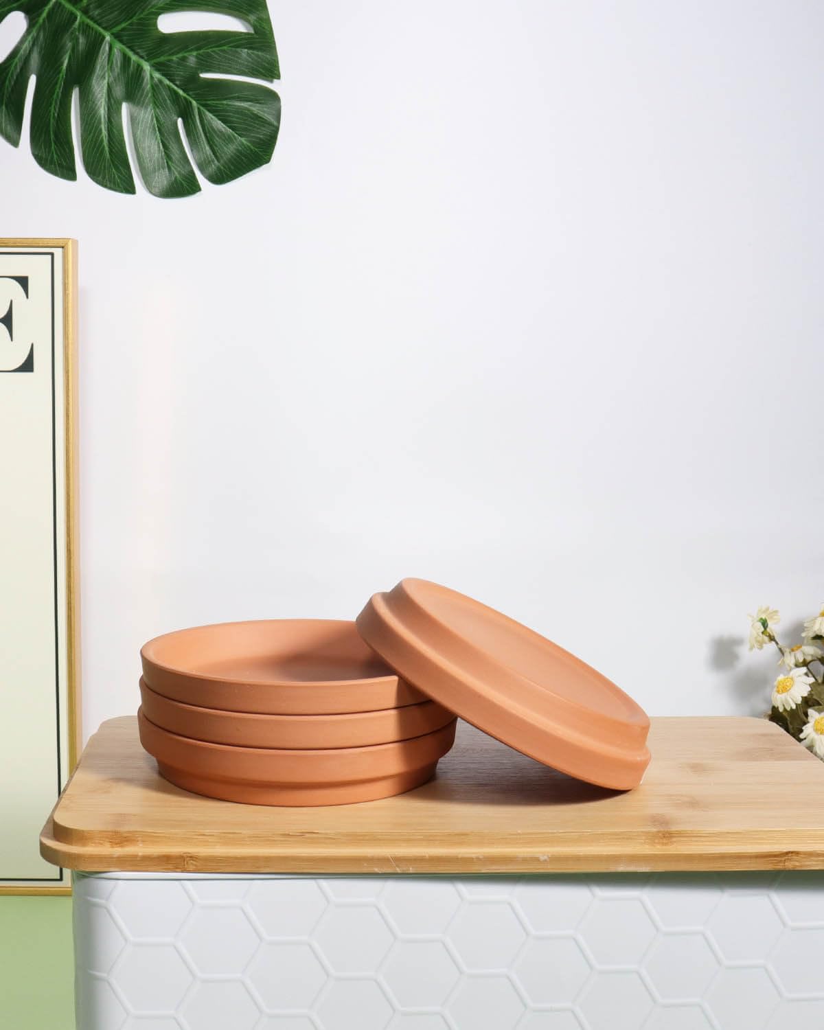 Mały spodek do roślin z terakoty – 6 szt. małych okrągłych spodków do doniczek na rośliny, małe gliniane tace na rośliny idealne na 10 cm, 12 cm, 12 cm, 12 cm, 12 cm, 12 cm, 12 cm, 12 cm, 12 cm, 12 cm doniczka na kwiaty z otworem drenażowym, idealna do we