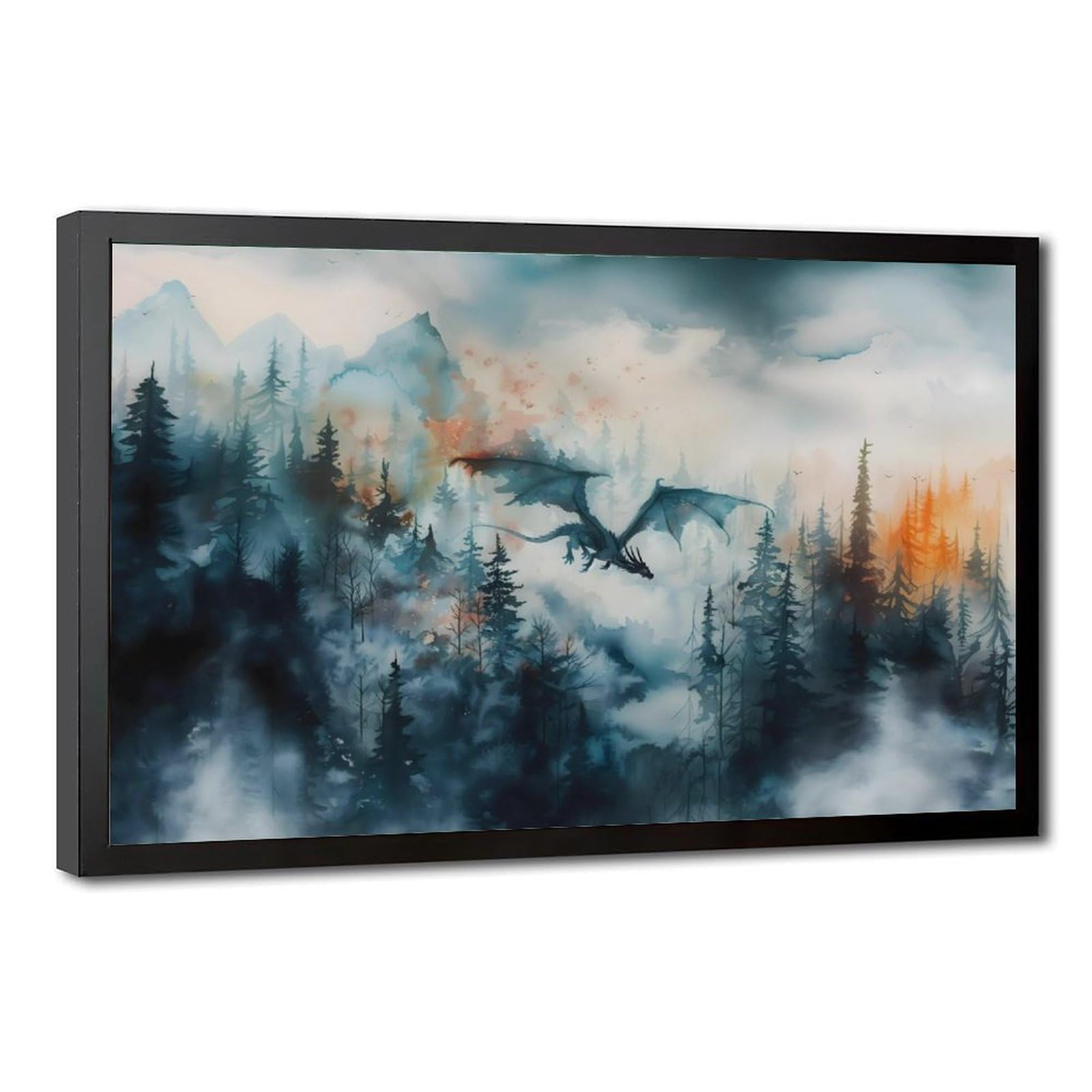 Bareronor Forest Dragon Watercolor Art (3) Canvas Poster Bedroom Decor Landscape Office Room Decor Gift 24" L X 36" W