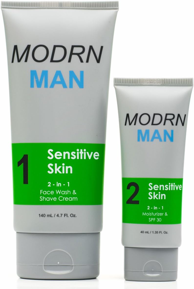 MODRN MAN Daily Skin Care Kit For Men With Sensitive Skin | Men’s Face Wash | Men’s Face Moisturizer | Fragrance Free | 45 Day Supply