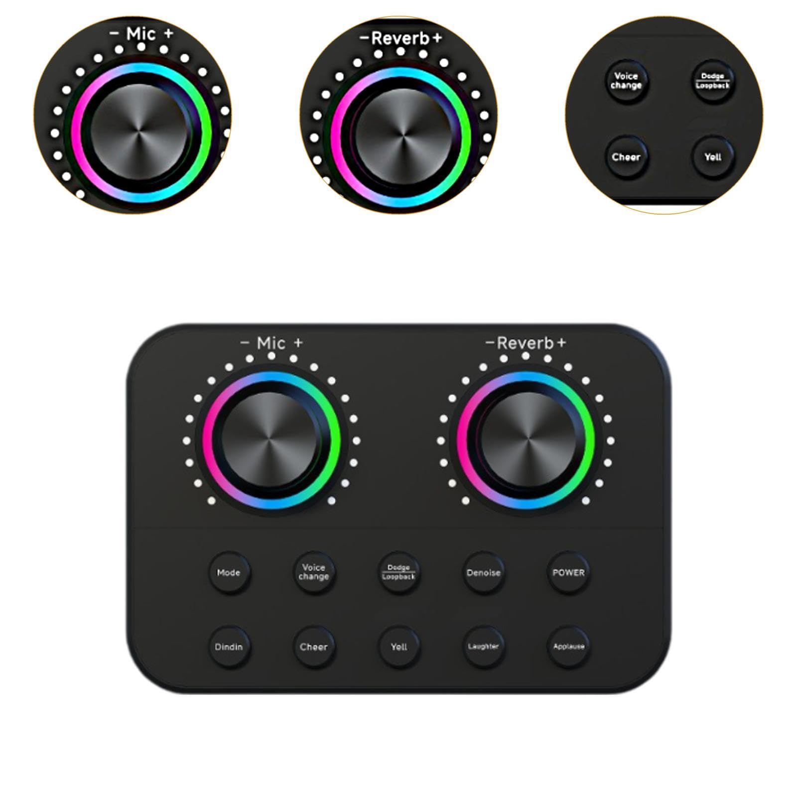 Mezclador de audio portátil con tarjeta de sonido, robusto, control en real, cambiador de voz profesional para juegos, de voz, grabación,
