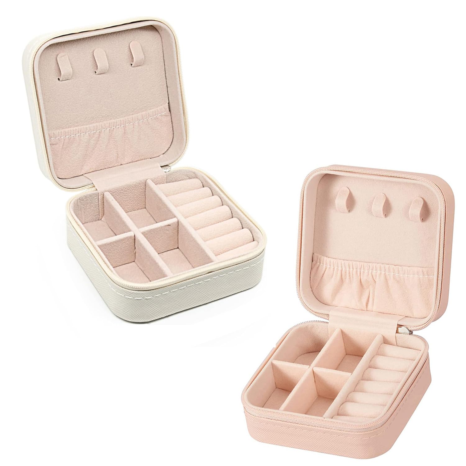 Shining Diva FashionShining Diva Fashion Jewellery Organisers Box PU Leather Storage Case for Rings, Earrings, Necklace Jewelry Organizer for Women Travel Large Small Mini (2pc Combo White & Pink)