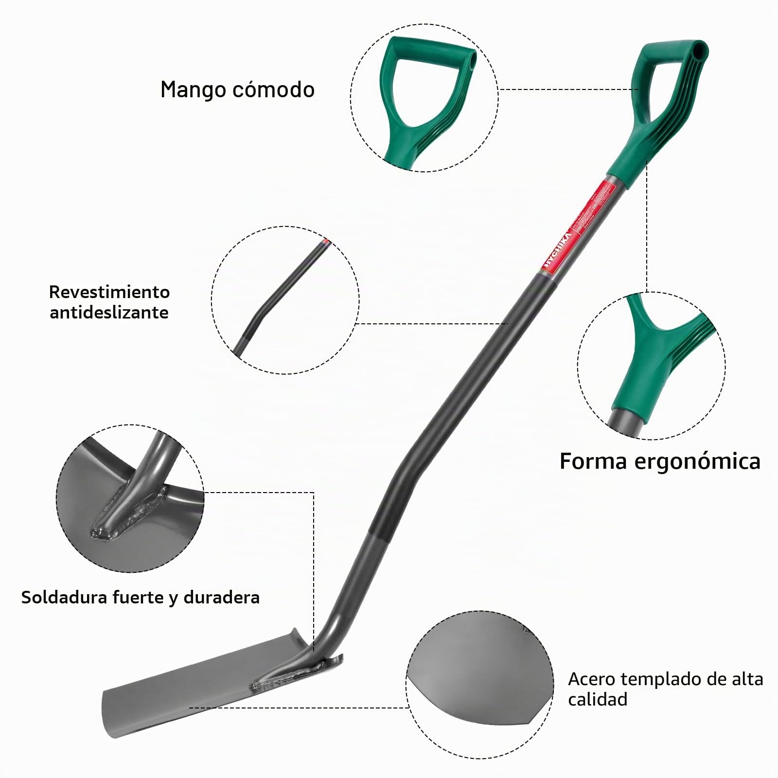 HYCHIKA Pala Jardineria Circular, Pala Jardin,Acero Templado, Cómodo Mango Curvado en D, para Deshierbe, Plantas, Agricultur, Cavar
