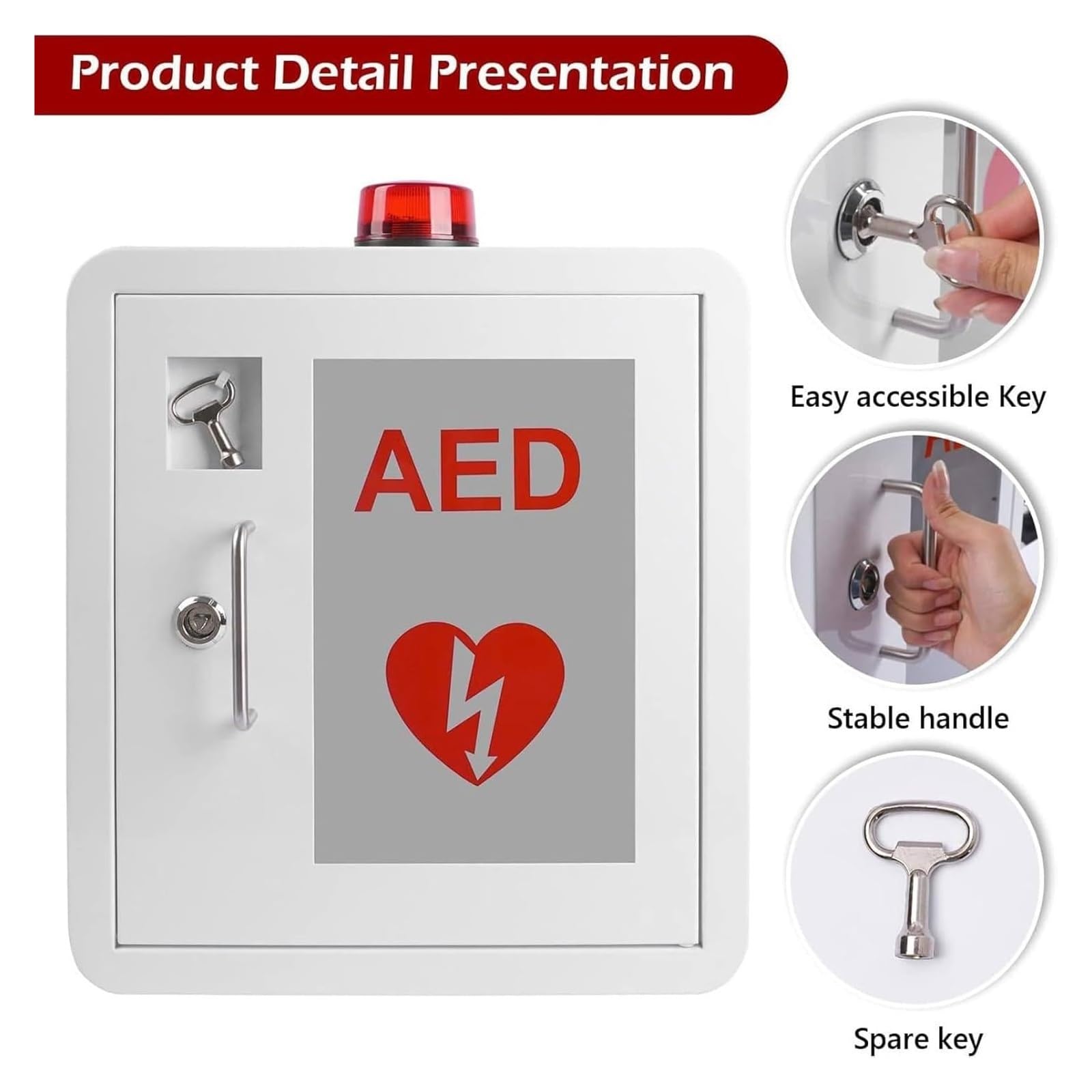 Armadietto per la conservazione dei defibrillatori Armadio a parete for defibrillatore semiautomatico esterno (DAE) con sistema di allarme e luce, scatola di allarme for defibrillazione cardiaca, vali