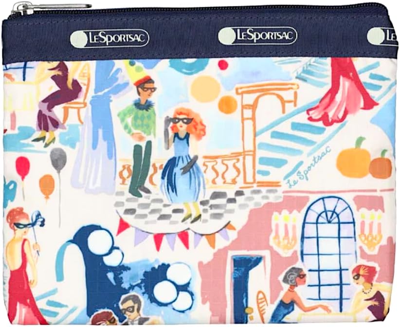 LeSportsac Masquerade Classic Hobo Crossbody Bag + Cosmetic Bag, Style 7520/Color E713, Modern Masquerade Ball, Elegantly & Fashionably Dressed Whimsical People, Glamorous & Mysterious Party,Pearlized - Image 2