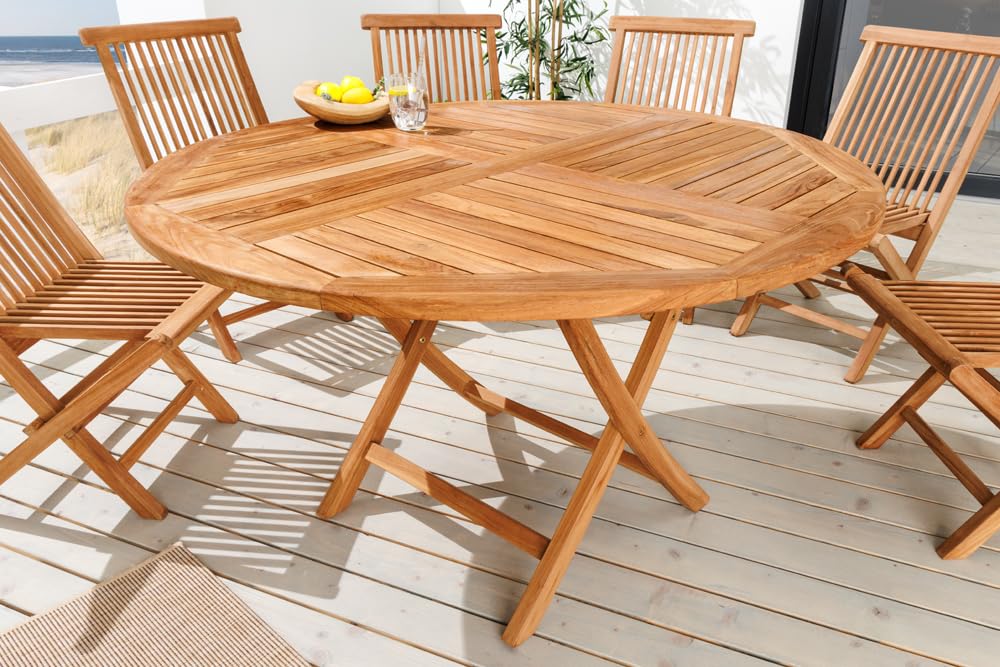 Riess Ambiente Massiver Gartentisch Empire Teak Ø120cm Natur Teakholz Terrassentisch Balkontisch Holztisch Esstisch 4-8 Sitzplätze Outdoor-Tisch Tisch