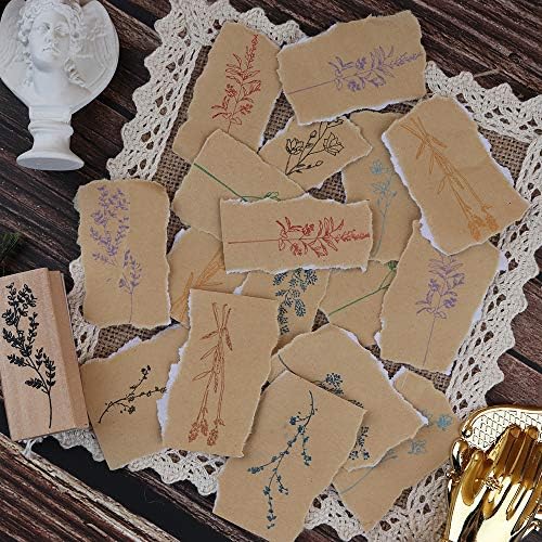 Lychii Wooden Rubber Stamp Set, 8PCS Vintage Rubber Seal with Plant Patterns, Mounted Plant Stamps for DIY, Journals, Daily Planners, Gift Wrapping, Office Party Supplies