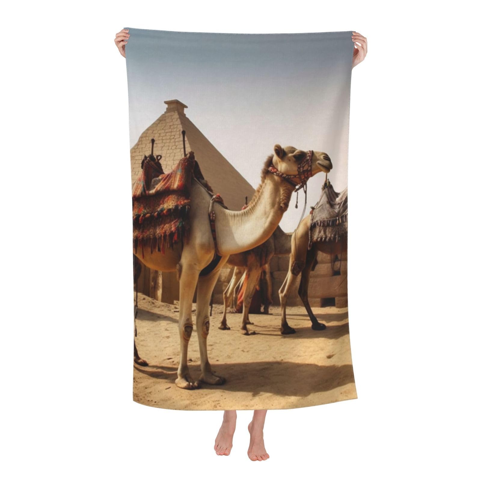 BWWHCCTI Egypt Camels Printed Quick Dry Bath Towel, Soft Microfiber Towels Fast Drying Beach Towels for Travel,Camping,Gym,Swimming,Yoga