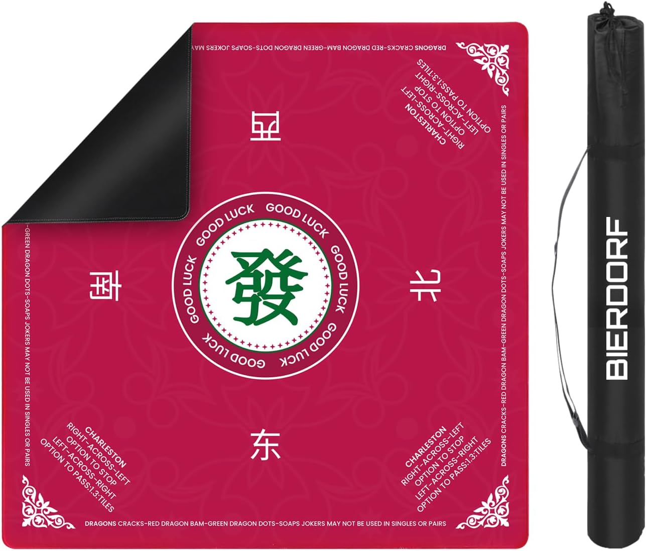 BIERDORF American Mahjong Mat 31.5"x31.5", 3mm Thick Non-Slip Table Cover, Noise Reducing Game Mat with Carrying Bag for Mahjong, Card Games, Game Night & Travel, Red