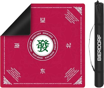 BIERDORF American Mahjong Mat 31.5"x31.5", 3mm Thick Non-Slip Table Cover, Noise Reducing Game Mat with Carrying Bag for Mahjong, Card Games, Game Night & Travel, Red