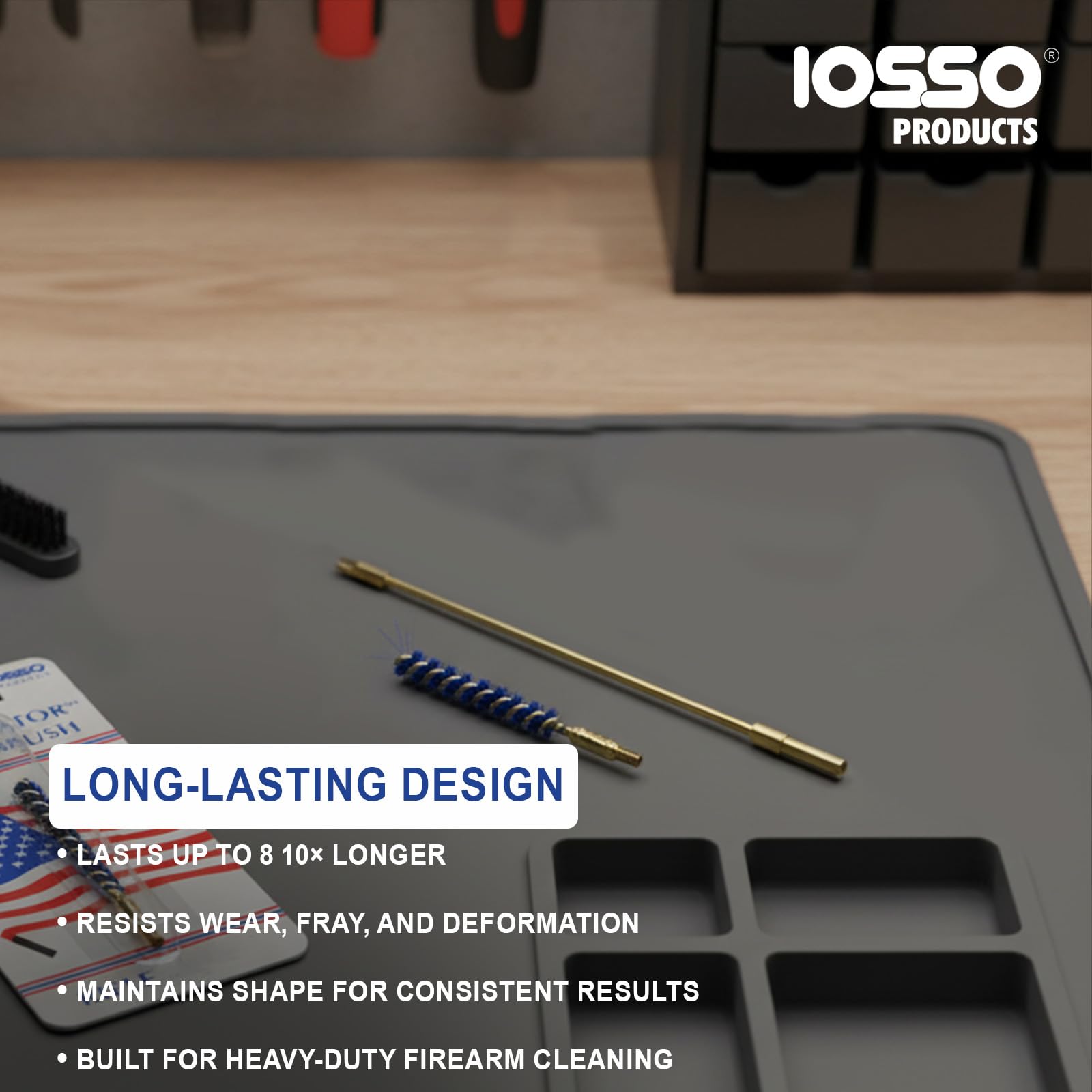 Iosso Premium Bore Brush – Blue Synthetic Fiber – Durable, Long-Lasting Tool for Gun Maintenance – Made in USA Bore Cleaning Brush (6mm/.243/.25 Cal Rifle BORE Brush)