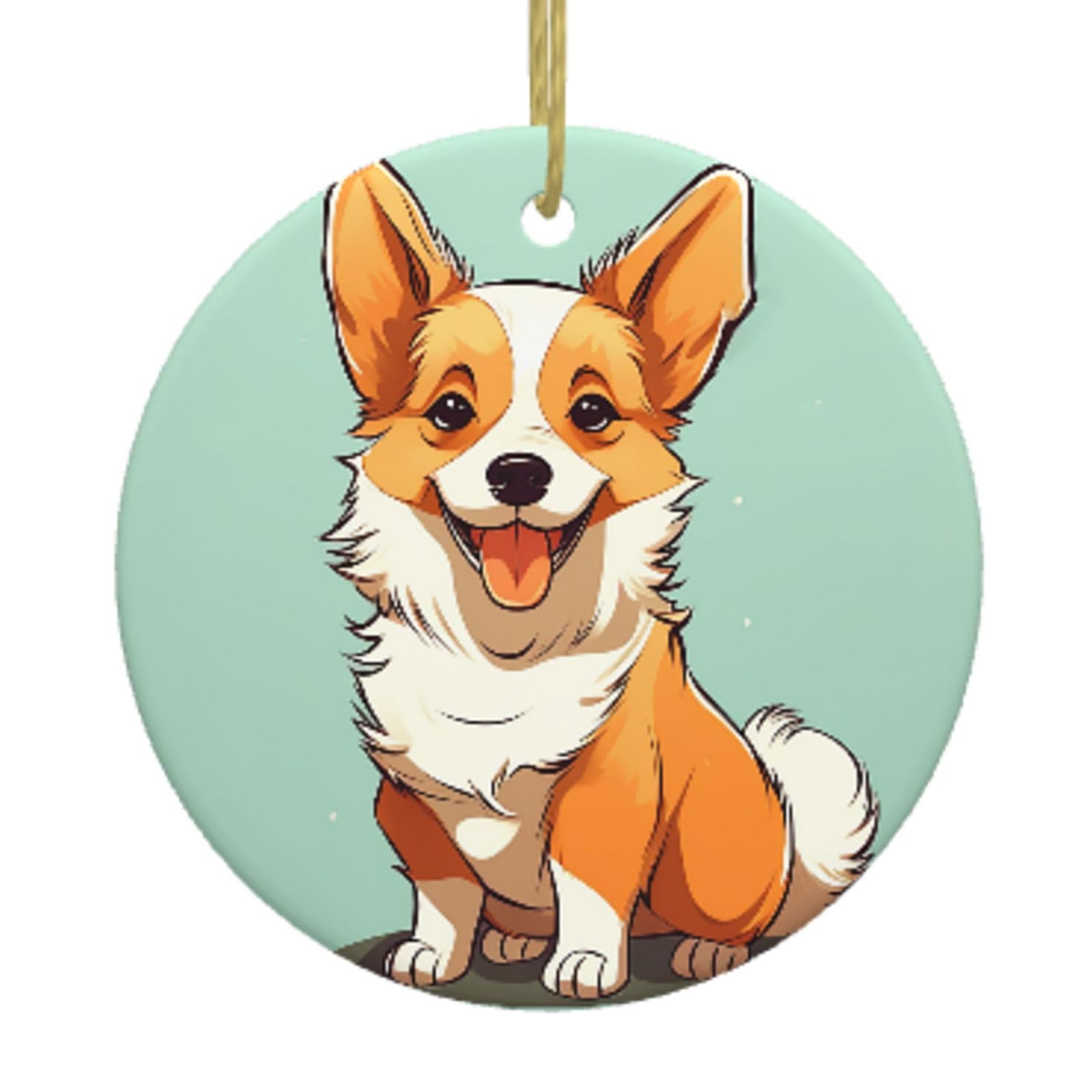 Ceramic Christmas Tree Hanging Ornaments with Gold Ropes Christmas Tree Decorations Round Ceramic Corgi Cute Dog Pendant Keepsake Decorations for Holiday Xmas Gift Ideas