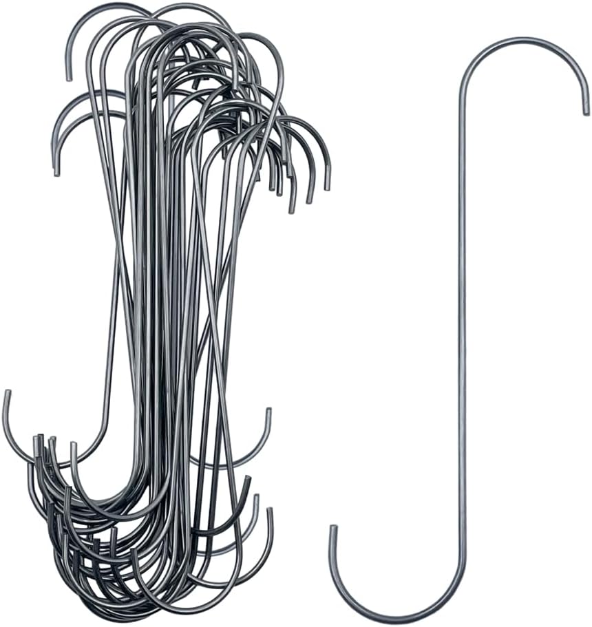 26PCS Metal Durable 6 Inches Long S Shaped Hooks Hanger 0.1'' Wire Plant Paint Powder Coating DIY Hanging Hooks
