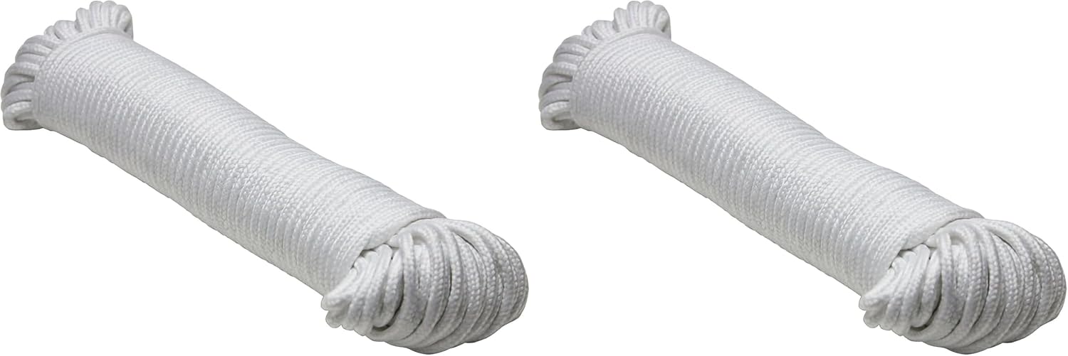 Extreme Max 3008.0448 Braided Cotton/Polyester Clothesline - 7/32" x 200', White (Pack of 2)