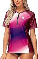 Vista 6 de AOBUTE Camiseta de surf con cremallera de manga corta con gradiente UPF 50+ para mujer