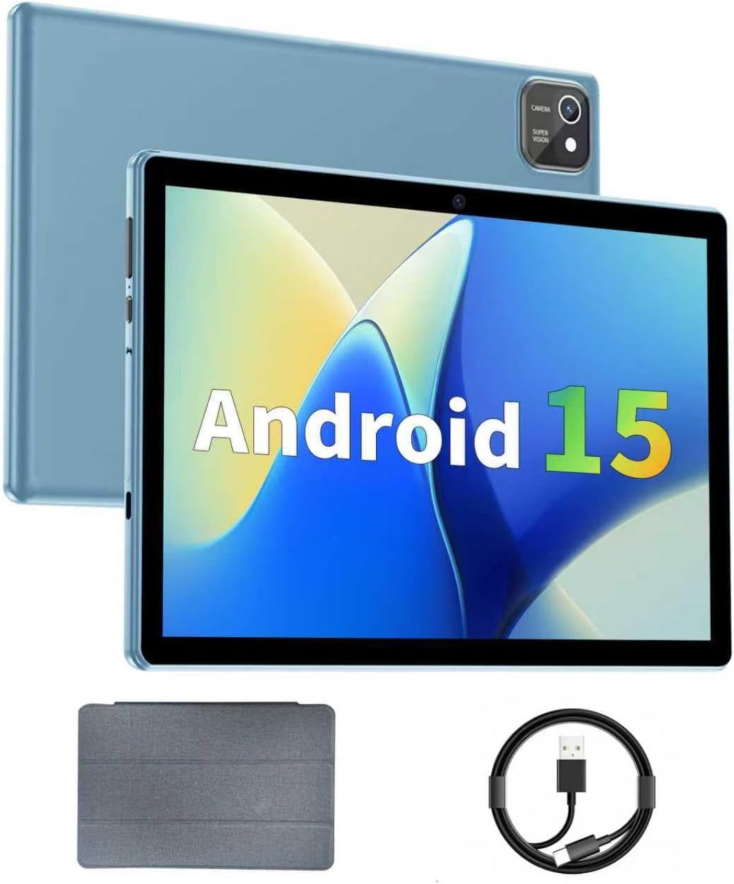 Tablet 10 inch Android 15 Tablets, 3GB RAM 64GB ROM 1TB Expand, Quad-Core Processor, 1280x800 LCD Touch Screen, WiFi 5, Dual Camera, BT5.0, 6000mAh Battery (Blue)