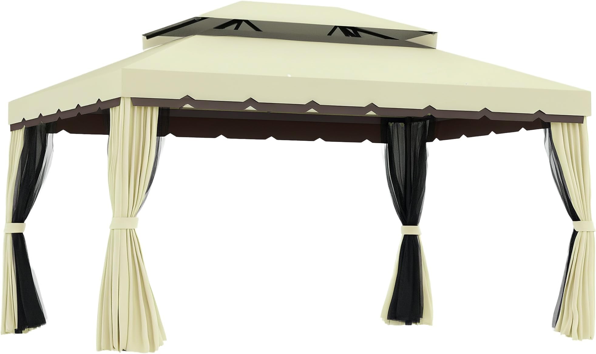 Outsunny 4 x 3 m Aluminum Garden Gazebo Double Roof Outdoor Gazebo Cream