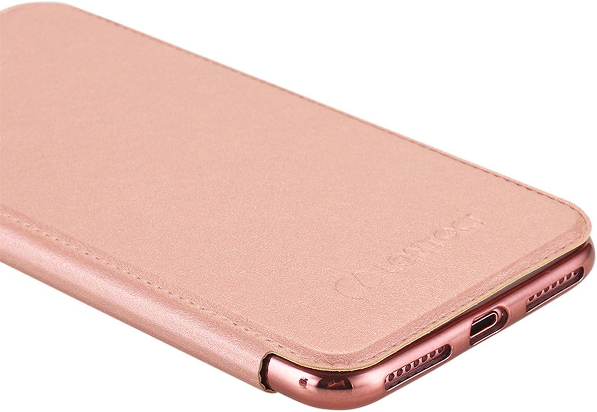 iPhone 8 Plus Case,iPhone 7 Plus Case, LONTECT Slim PU Leather Folio Flip Case with Card Slot & Clear Soft TPU Back Cover for Apple iPhone 8 Plus/iPhone 7 Plus - Rose Gold