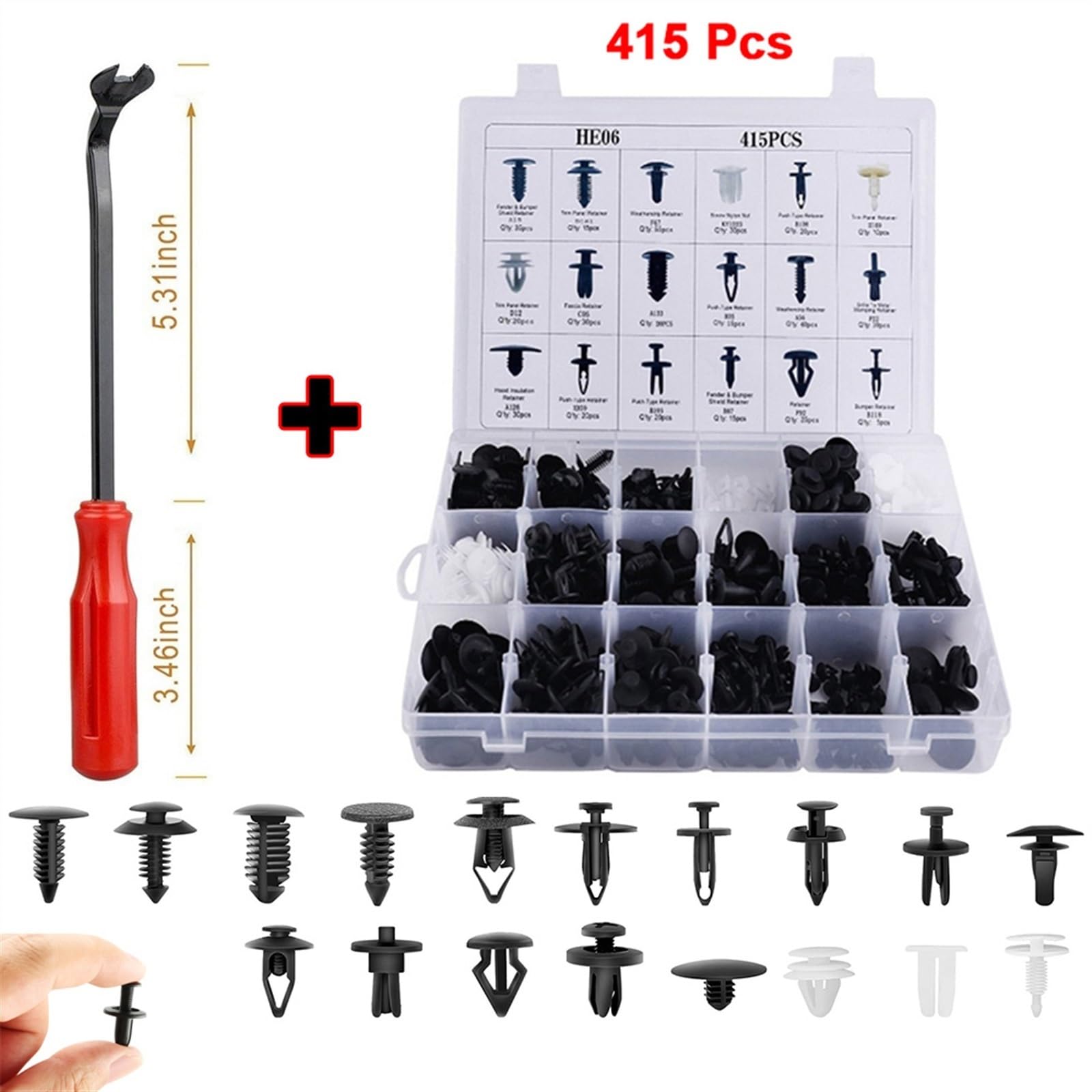 Viti e accessori 50-415 Pz Universale Auto Plastica Rivetto In Push Fermo Clip Di Fissaggio Paraurti Pannello Porta Parafango Fodera Trim Kit(415 Pcs with Tool)