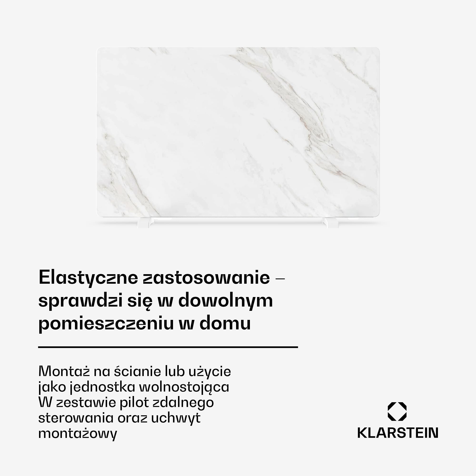 Klarstein Ogrzewanie na podczerwień 600 W – montaż na ścianie i urządzenie stojące, termostat, sterowanie aplikacją, wygląd marmuru, IP43, ochrona przed przegrzaniem, do łazienki i salonu, elektryczne