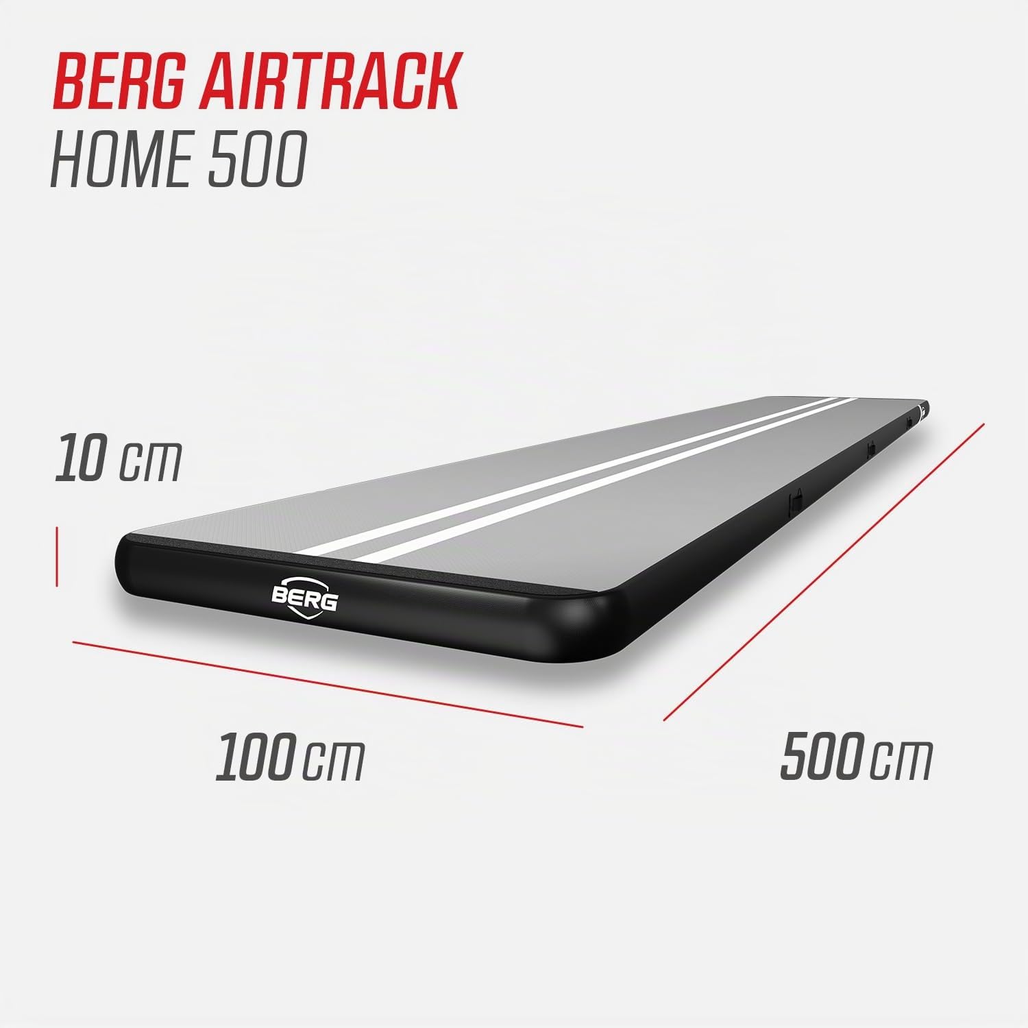BERG AirTrack Home | Mit Elektrischer Luftpumpe und Tasche | Yogamatte | Tumblingmatte | Verschiedene Größe | Schwarz/Grau