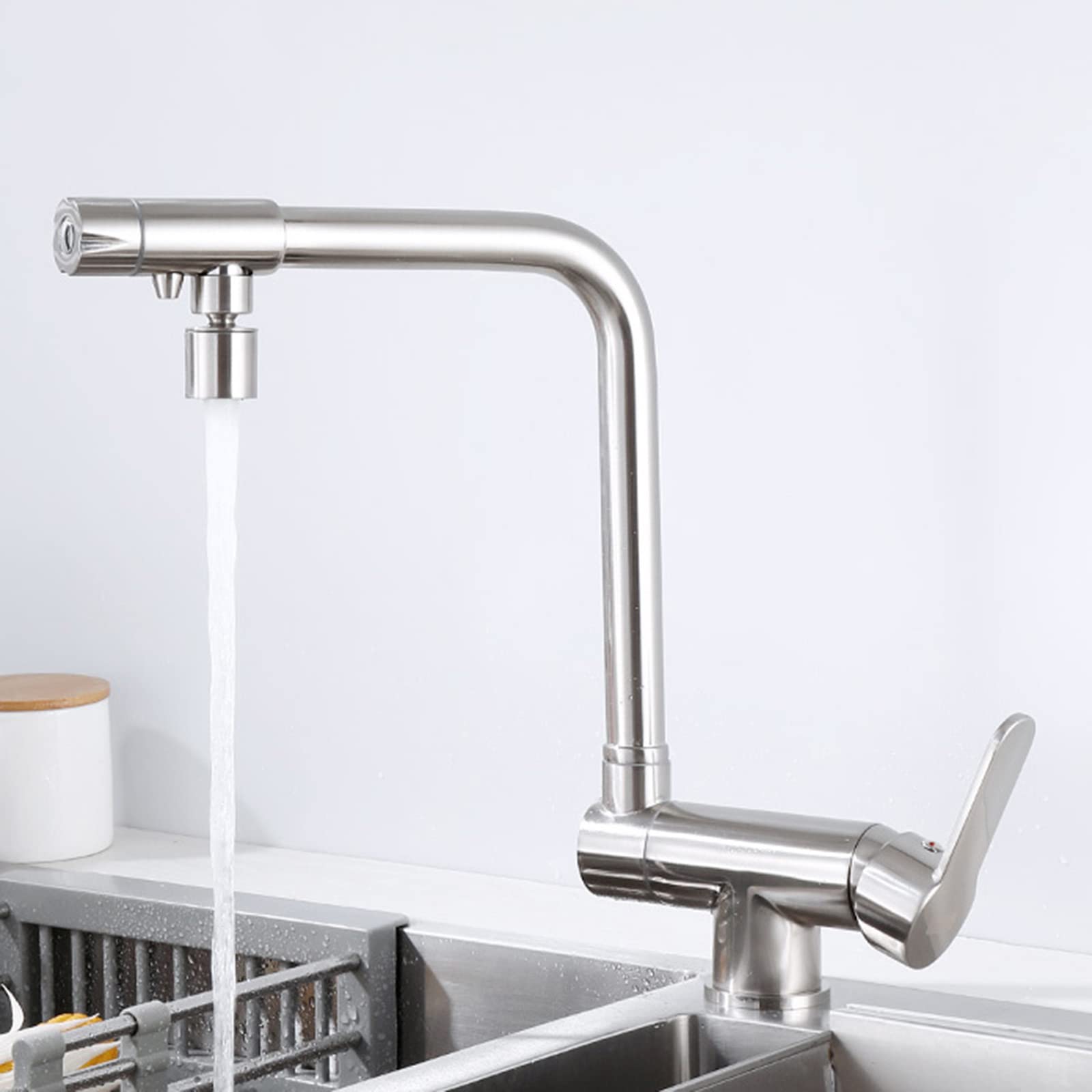 Mitigeur évier cuisine rabattable en laiton avec sortie eau filtrée pure noir chrome