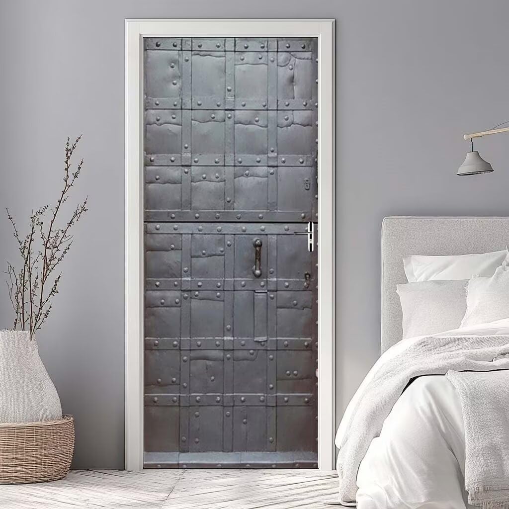 Door Stickers Murals Metal Door Gray 3D Self Adhesive Door Decals for Interior Doors Waterproof Wall Decals Poster Sticker Wallpaper for Bedroom Bathroom Home Decor 33.8"X78.7"/86x200cm -DS3625