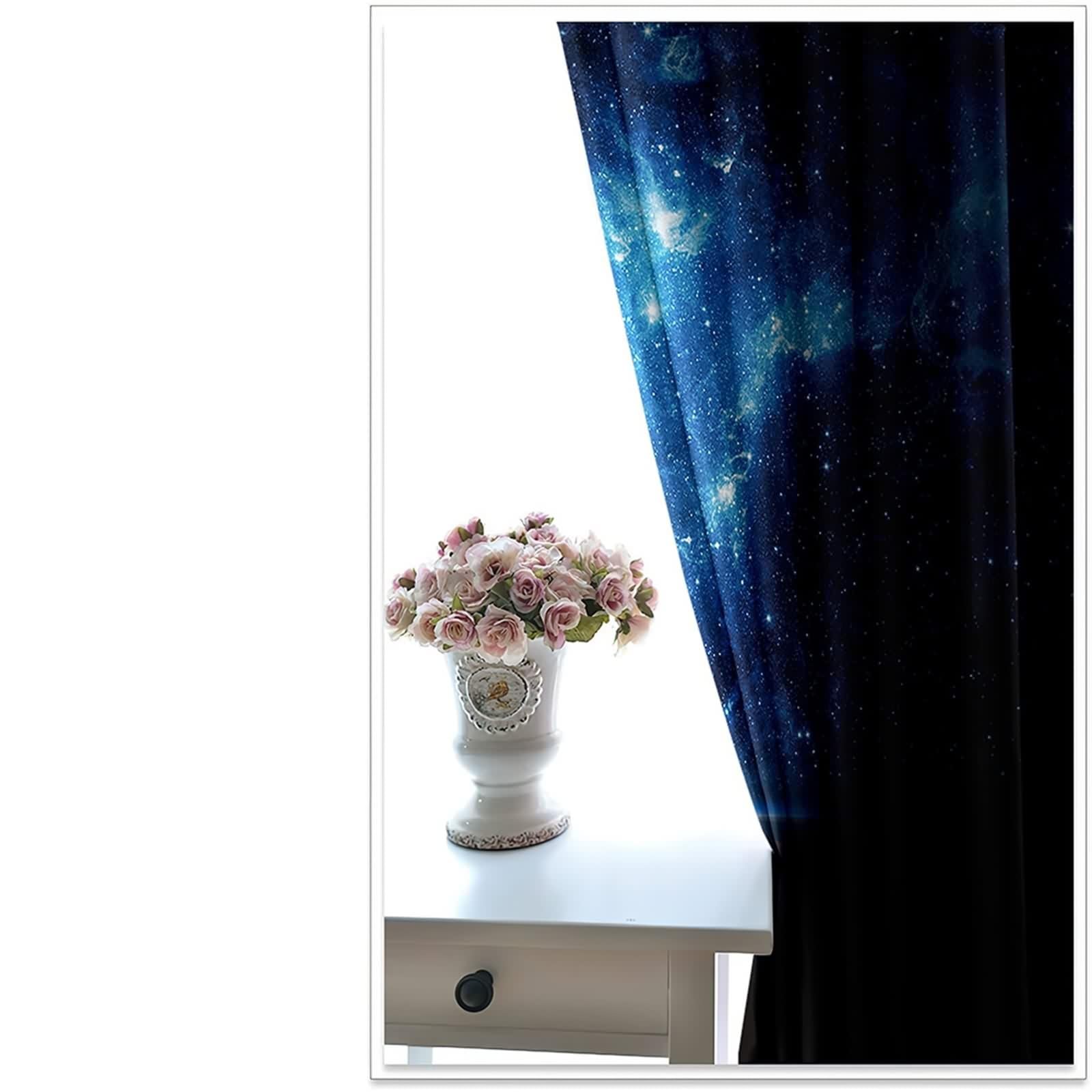 Rideau Cuisine Long, Rideau Anniversaire Noir Bleu Polyester Galaxie Décoration pour Fenêtre 96L x 183H CM Lot de 2