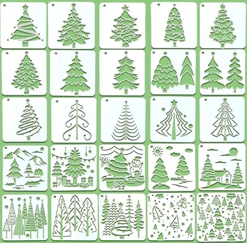 Amazon.co.jp: seimeinoki クリスマス ステンシルシート 木の柄 25枚