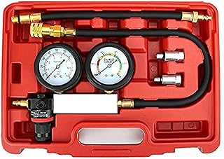Cylinder Leakage Detector, Dual Pressure Gauges Engine Compression Leakdown Detector Tester Kit for Piston Ring, Valve, Head Gasket Diagnosis Leakage Test Set, with Spark Plugs