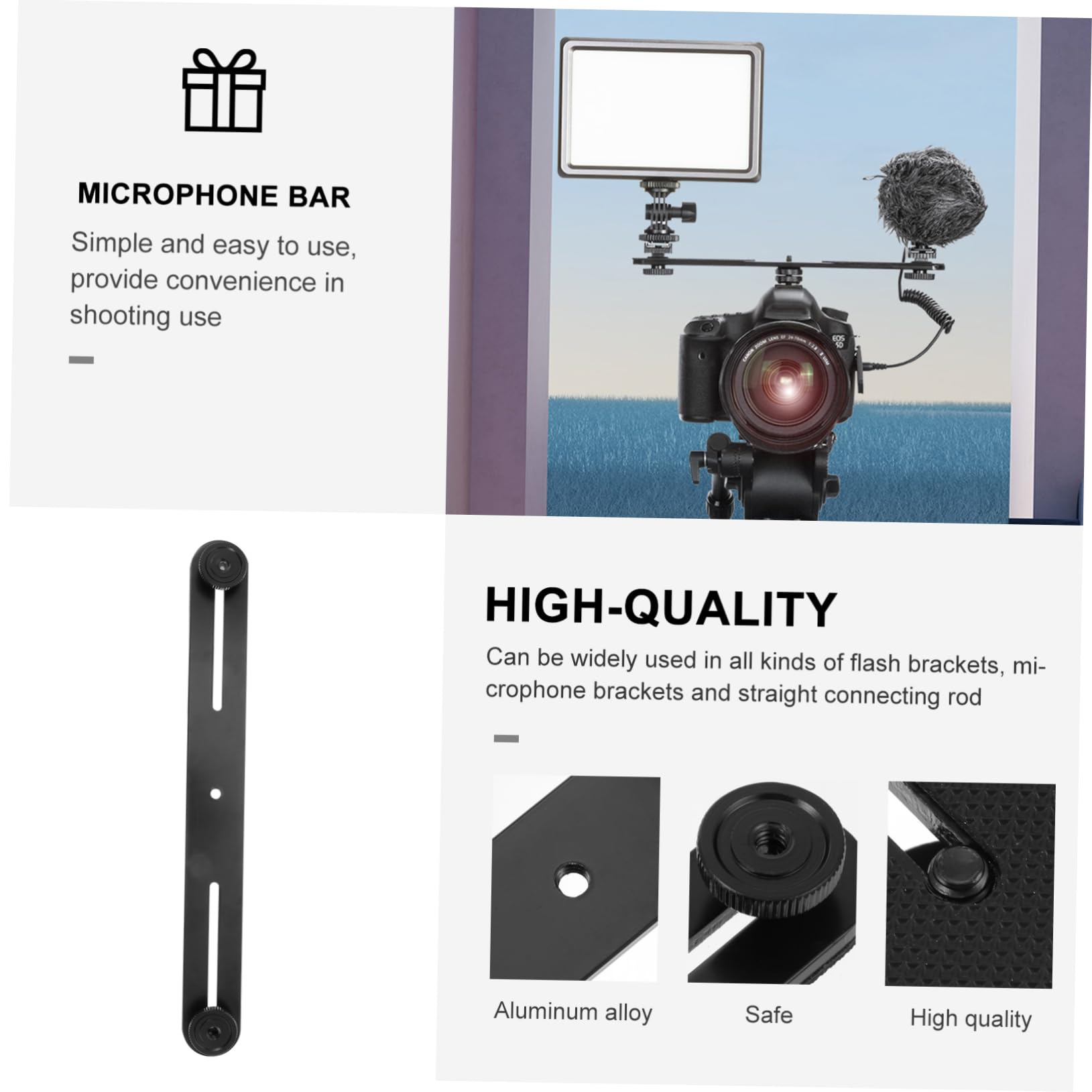 Garneck T-type Microphone Stand for Camera Flash Bracket Adjustable Microphone Bar Dual Mount Extension Bar Screw for Flash Light Camera