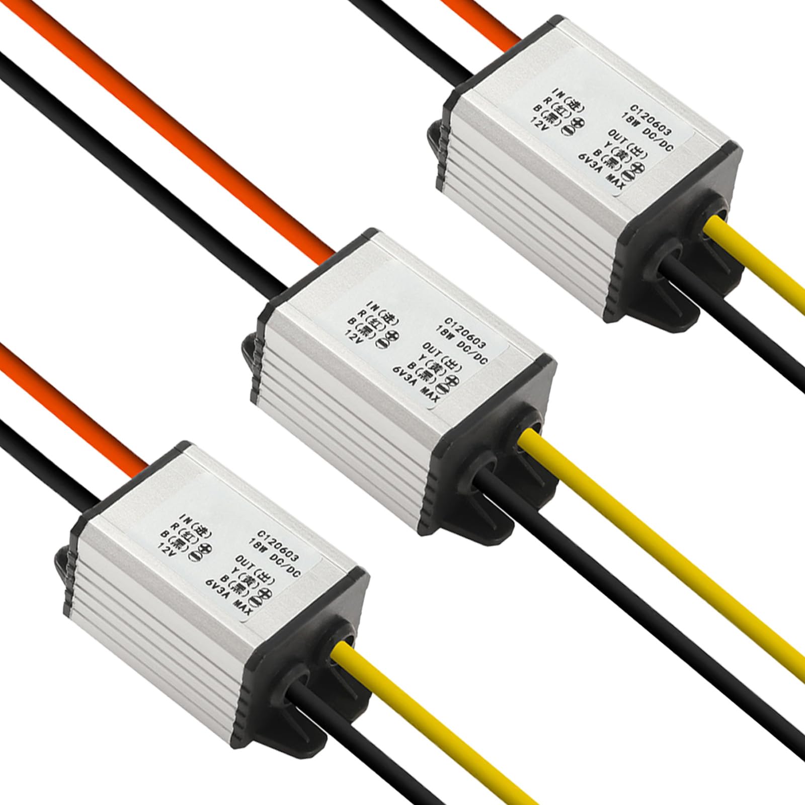 3Pcs 12V to 6V Car Power Voltage Converter DC 9V-22V 12V to 6V Buck Voltage 3A 18W Waterproof DC Step Down Volt Module Power Supply Board Compatible with Car Vehicle Automotive LED Display Radio