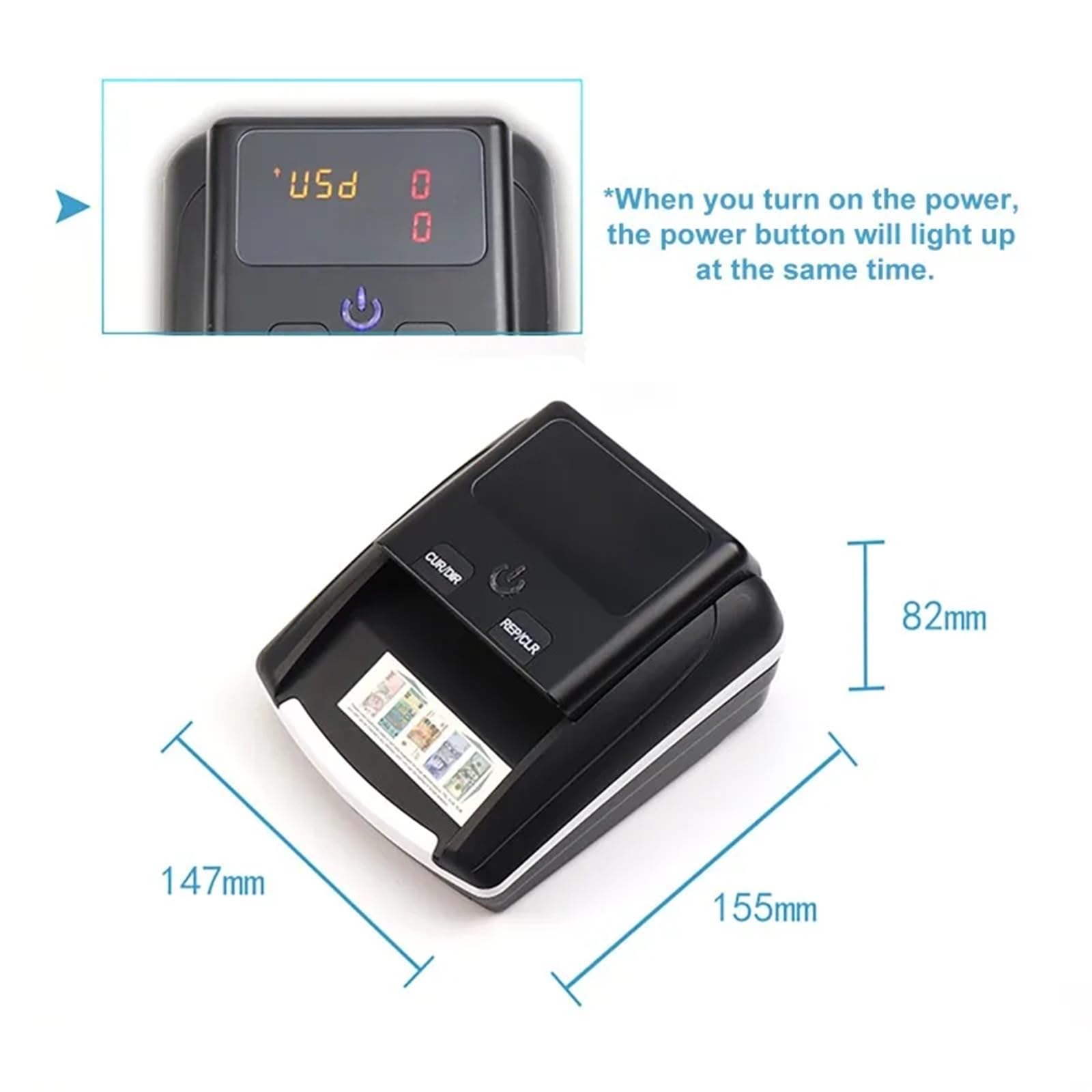 Mini contasoldi portatile, rilevatore di banconote false ricaricabile, display a LED, rilevamento automatico denaro for dollari USA ed euro