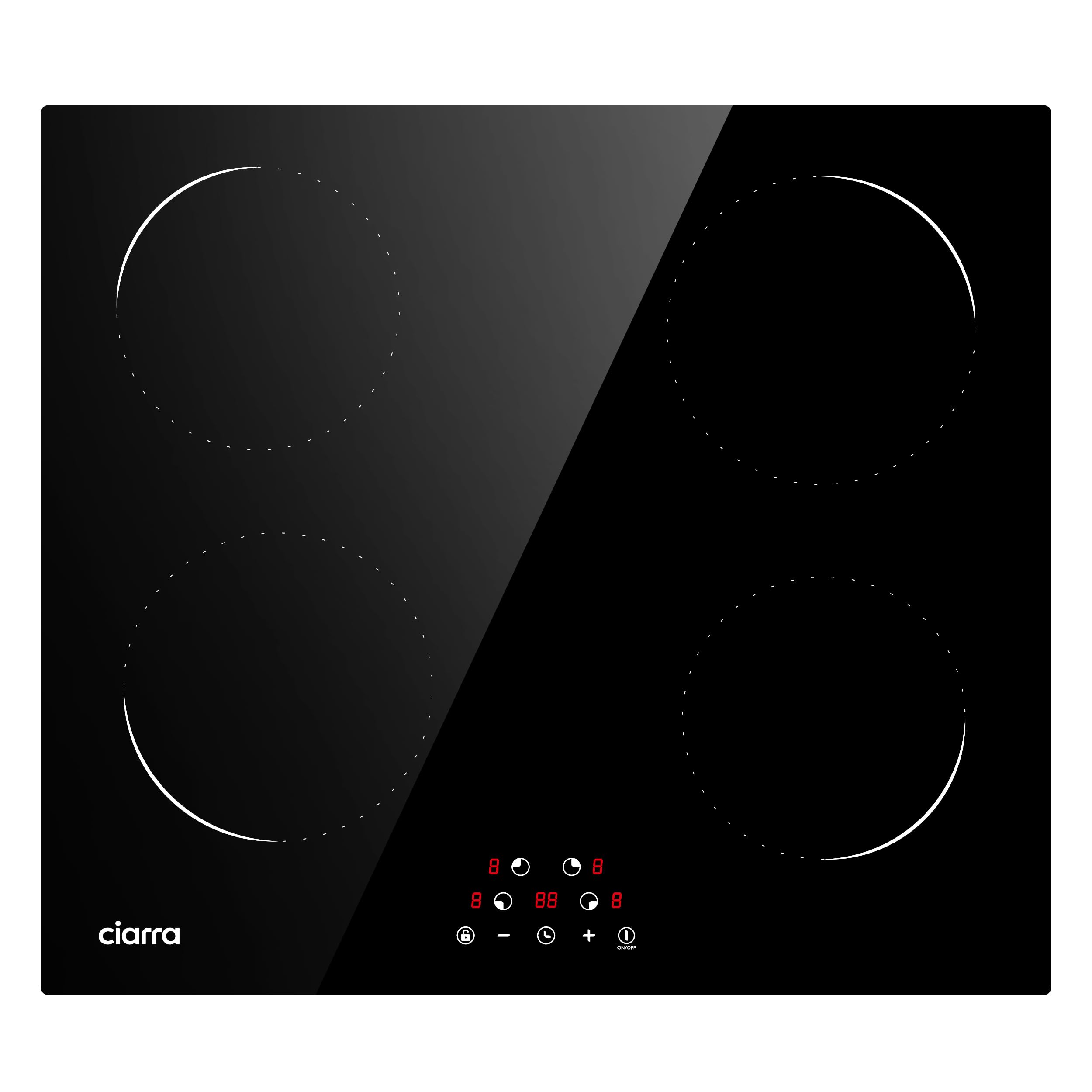 CIARRA CABBIH4-D Built-in Induction Hob 4 Zones Touch Control Ceramic Glass Plate 9 Power Levels Fast Heating Child Safety Lock Black — view 10
