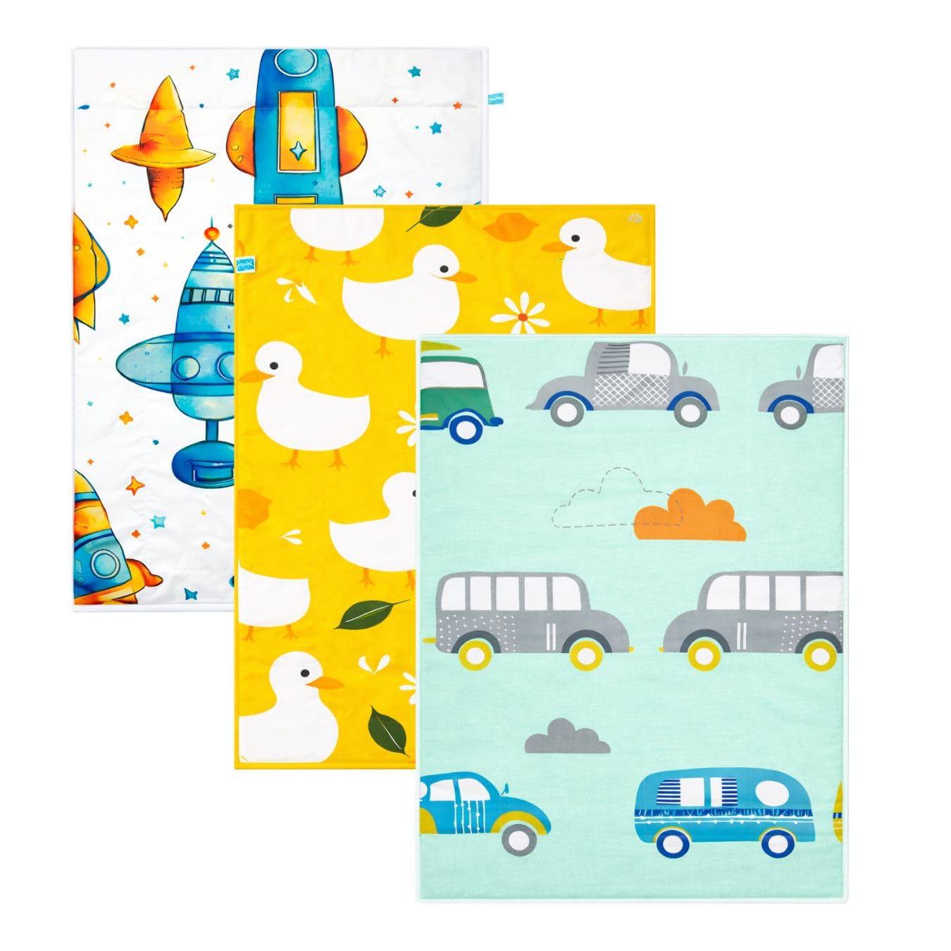 zikku waterproof baby changing mat set of 3 | soft cotton diaper changing sheets 60x45 cm | reusable newborn baby care mat with tpu backing (yellow)