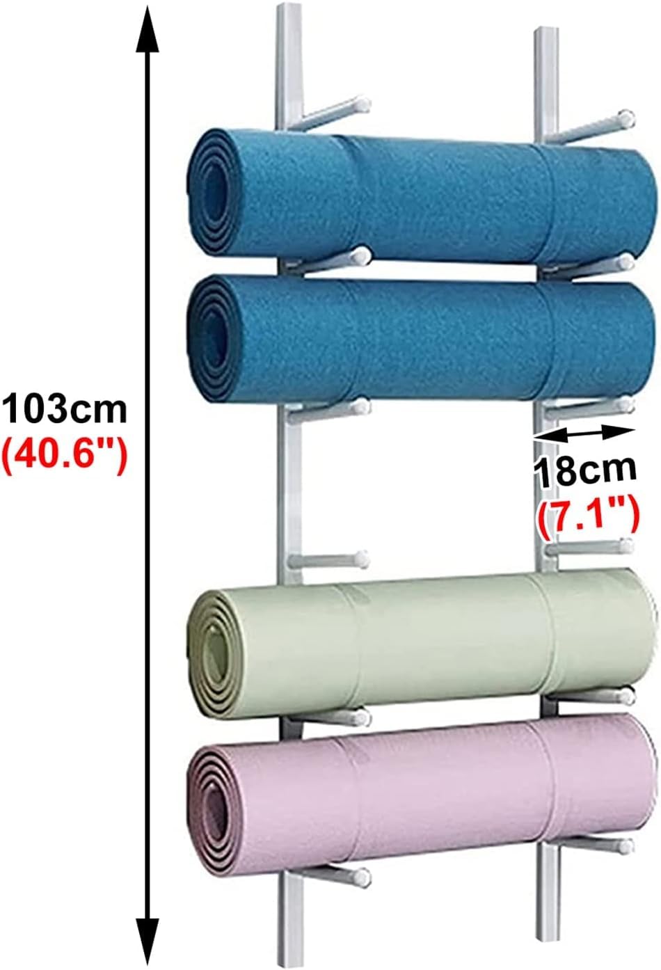 Soporte para Esterilla de Yoga, Soporte para Almohadilla de Pilates, Soporte para carretes de Espuma para Montaje en Pared, esteras de Yoga de 6 secc(Blanco