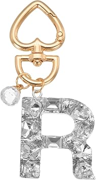 PATIKIL Alphabet Initial Letter Keychain, Cute Heart Crystal Keychains Car Keyring Letter R Pendant Charm Key Chain for Key Wallet Purse Handbag Backpack, Silver