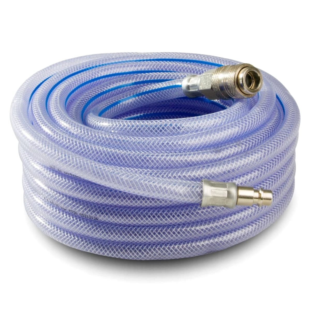 15 m / 50 ft Air Compressor Recoil Hose - 8 mm ID x 12 mm OD Reinforced PVC - Anti-Kink Pneumatic Hose with DN 7.2 Brass Quick Coupler and Plug - Flexible Lightweight Airline for Workshop, Garage