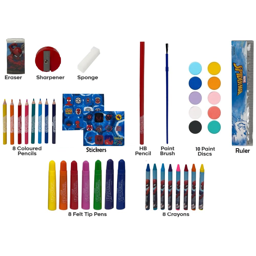 Spiderman Marvel Children's Colouring Box 52 Piece Set of Colours and Stationery Drawing and Painting Kit - Image 2