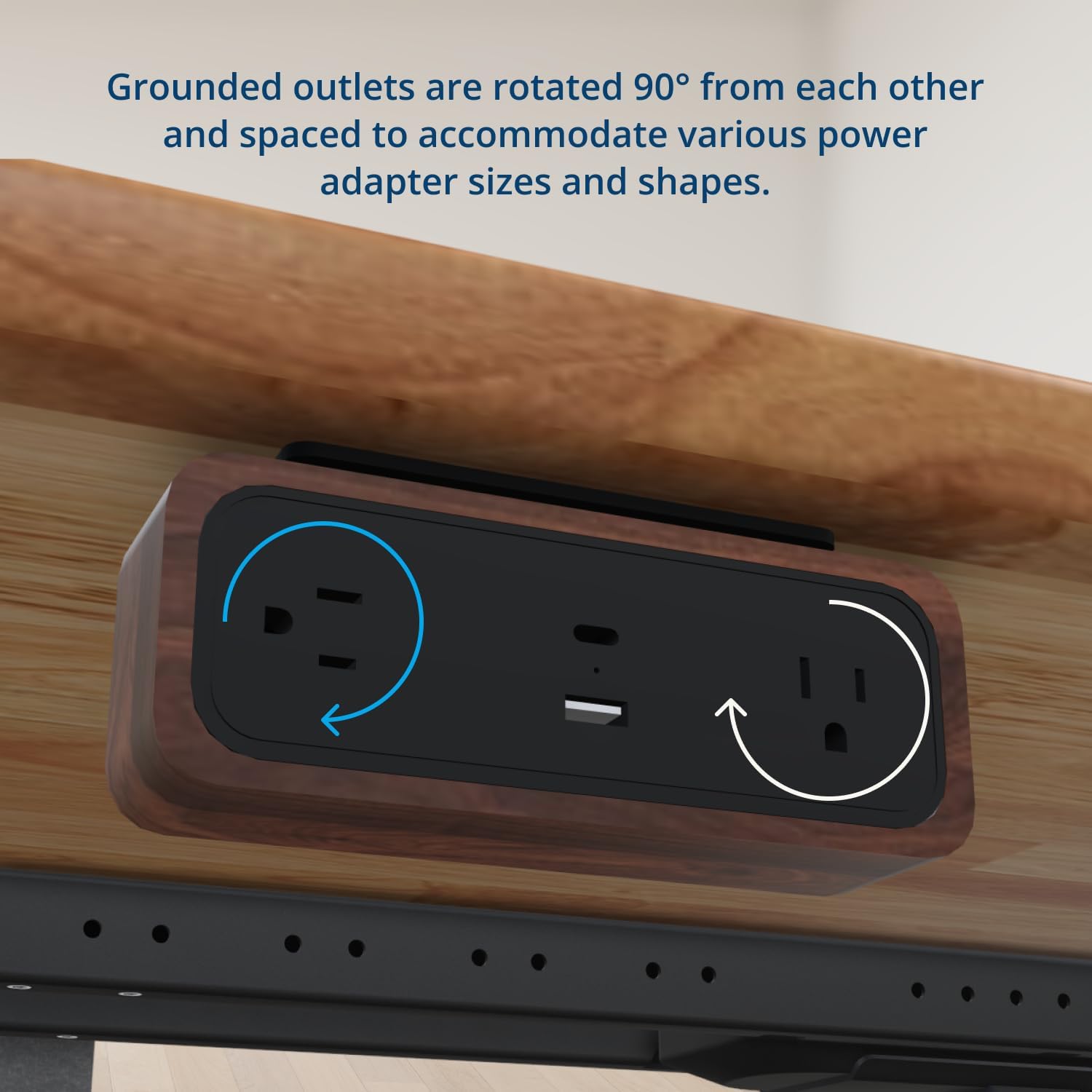 UPLIFT DESK DuoMount Desk Clamp Power Strip – USB-C & USB-A Charging Desk Power Strips with 10ft Cord, Edge Mount Hub for Home Office and Gaming Accessories (Black, Walnut)