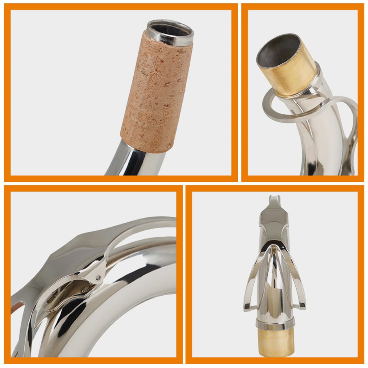Collo per Sassofono Tenore Curvo 27, 5mm in Ottone Argentato | Accordatura in Si Bemolle, Sostituzione Precisa e Facile, Finitura Argento per Ricambio Rapido
