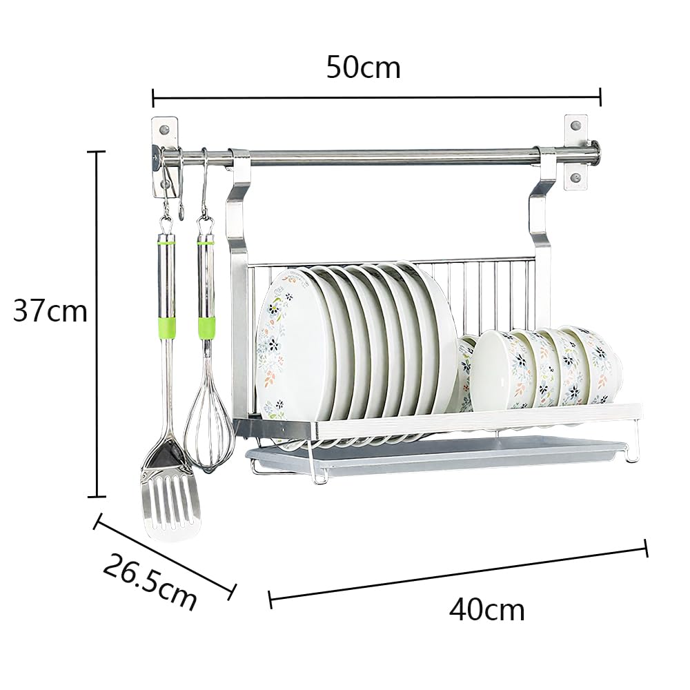TentHome Egouttoir Vaisselle INOX Pliable Murale avec 5 Crochets, Égouttoir à Vaisselle Petit avec Plateau, Seche Porte Support Ustensiles Cuisine Assiette Bol Mural, Sechoir Rangement Vaisselle