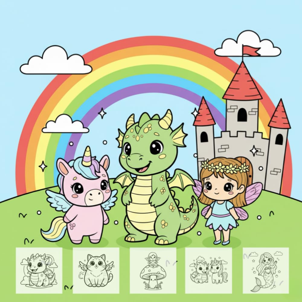 Cute Fantasy Friends Coloring Book: Adorable Dragons, Unicorns, and Magical Creatures for Kids Ages 4–8