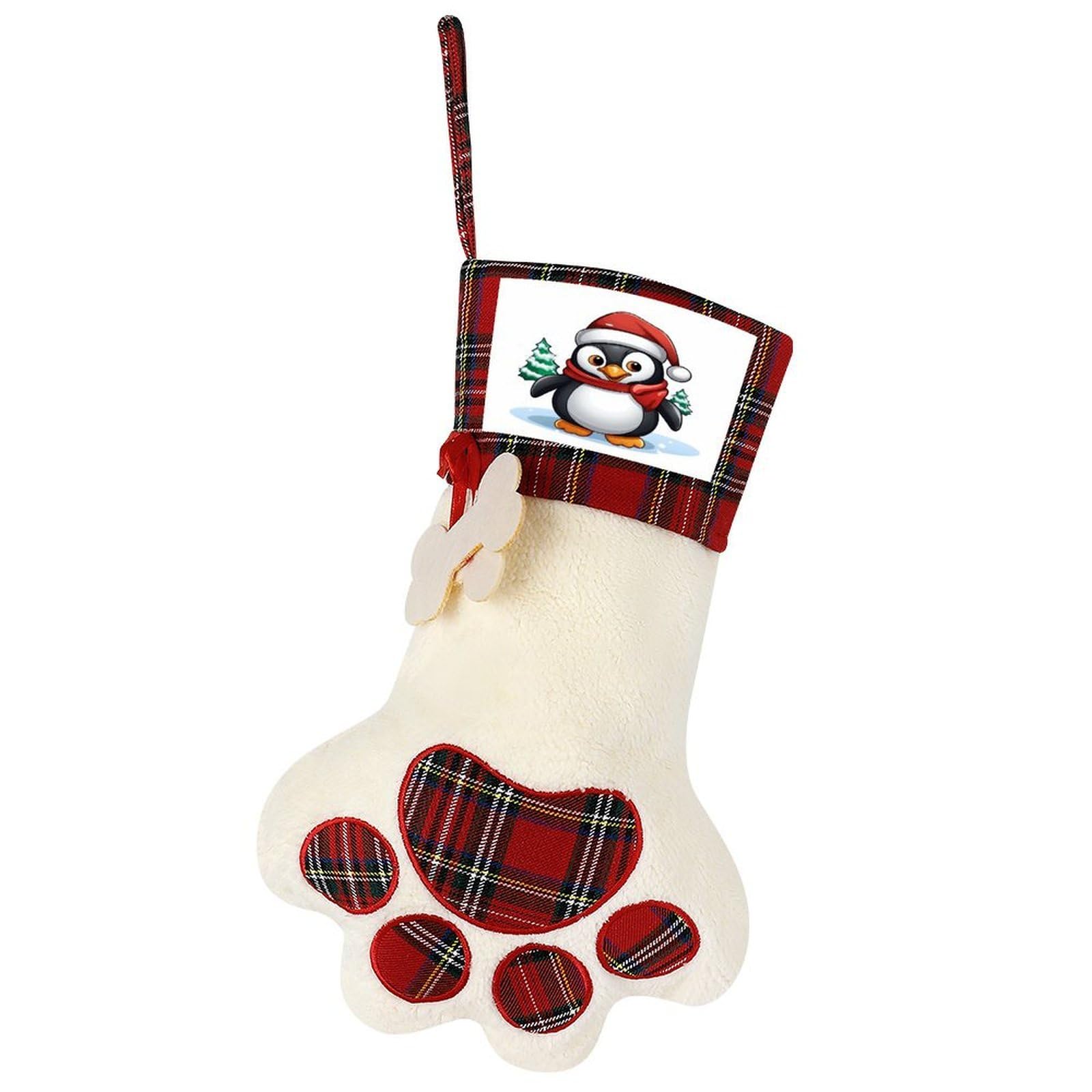 Christmas Penguin Dog Christmas Stocking,Custom Pet Paw Christmas Stockings Xmas Hanging Stockings Paw Shape Stocking for Xmas Tree Fireplace Hanging Christmas Party
