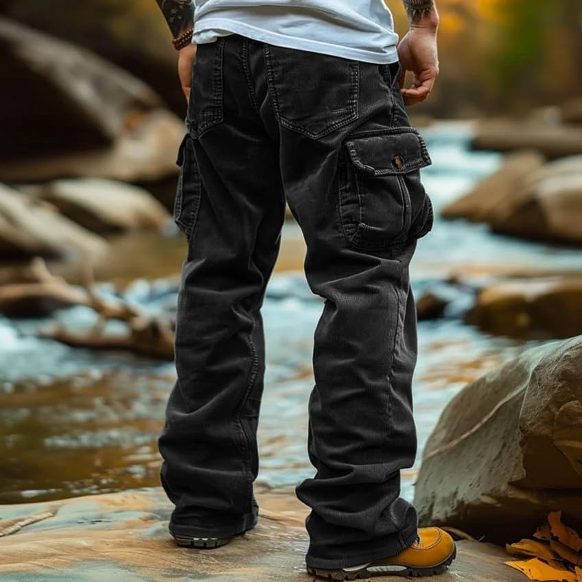 Mens Corduroy Cargo Pants Casual Baggy Elastic Waist Multi Pocket Wide Leg Military Mens Vintage Corduroy Cargo Pants2