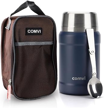Stainless Steel Food Flask, 800ml Vacuum insulated lunch box, Leak-Proof soup flask for Adults & Kids, Keeps Food Hot/Cold for 12 Hours, thermal flask container, School, Office, Picnics - Blue