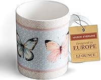 Vista 106 de Maison d' Hermine Taza de café con asas, tazas de porcelana fina de hueso, paquete de una taza de té para bebidas calientes, capuchino latte