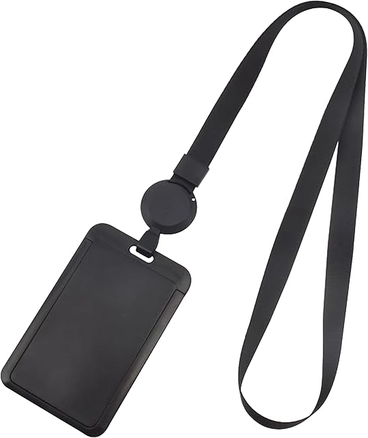 Black Lanyard with Card Holder Badge Card Holder Vertical Strap Badge Plastic ID Card Holder Waterproof Retractable Reel for Office and Exhibition