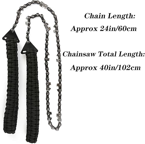 Miniatura 6 de Motosierra de bolsillo con mango de paracaídas de 24 pulgadas, 11 dientes, sierra de mano, equipo de supervivencia al aire libre, alambre de cadena